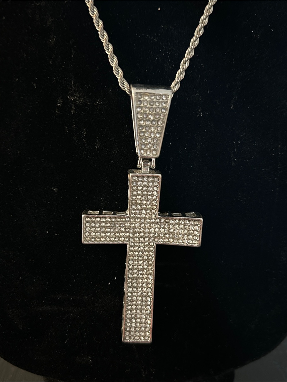“Costume” Silver Crystal Pave Cross Pendant